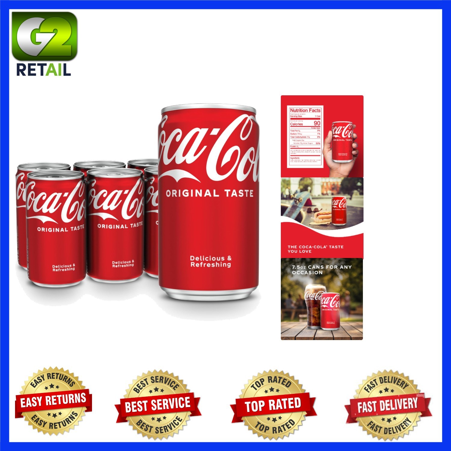 Refreshing Coca-Cola Classic 6 Pack, 7.5 fl oz Mini Cans for Anytime Enjoyment