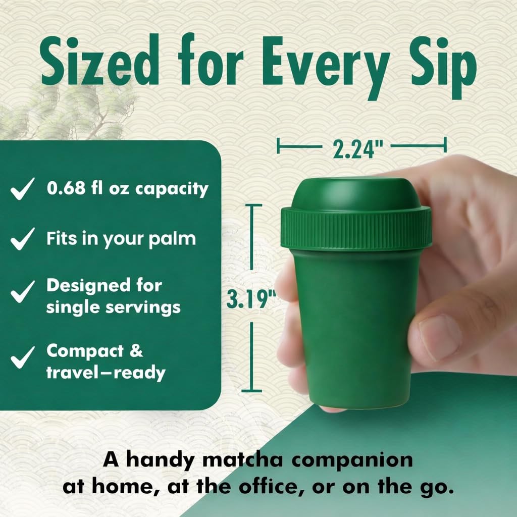 Premium Matcha Mini Shaker Cup To Go (0.68 fl oz) – Modern & Compact Green Te…