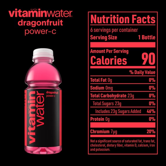 vitaminwater Power-C Dragonfruit Flavored Water Beverage, 16.9 fl oz, 6 Pack Bot
