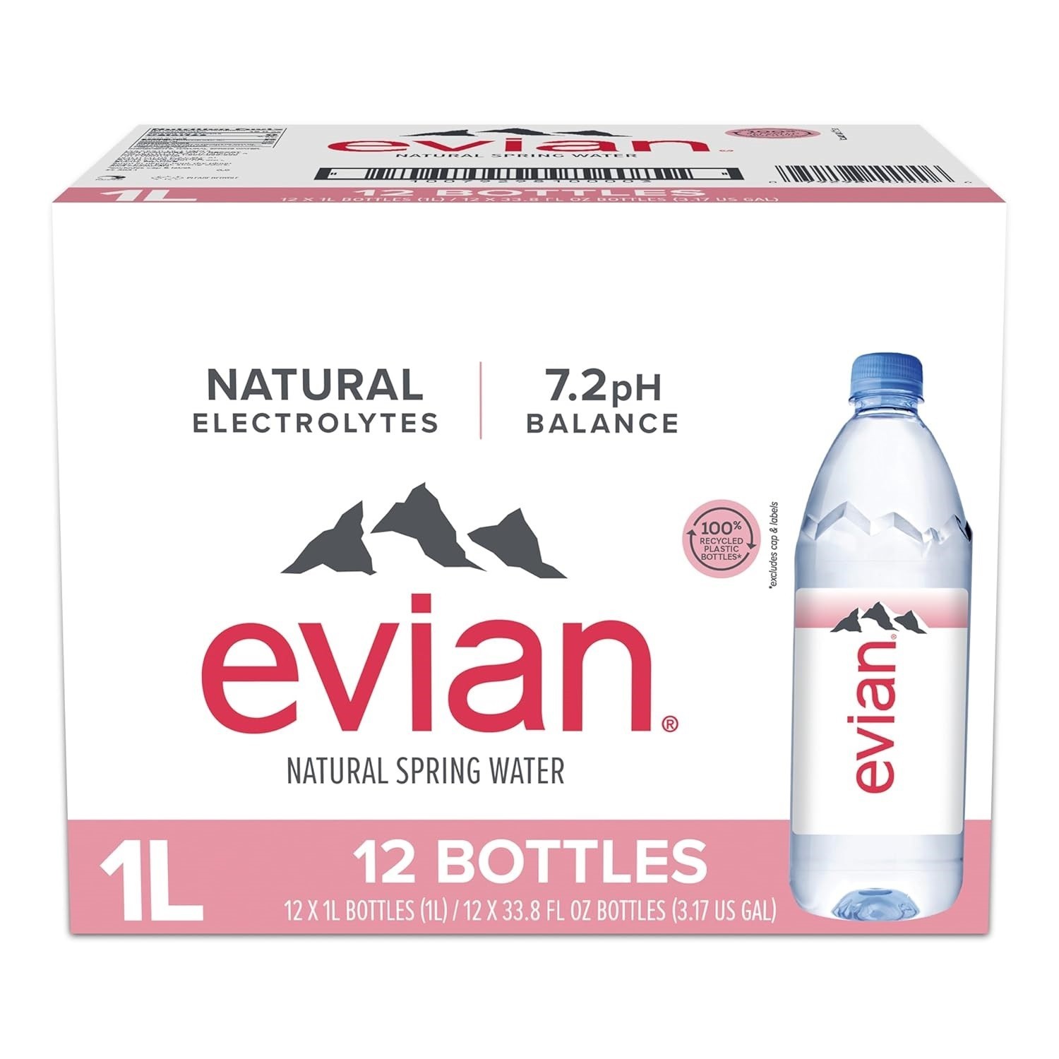 Evian Natural Spring Water, 1 L bottle, 12 pack