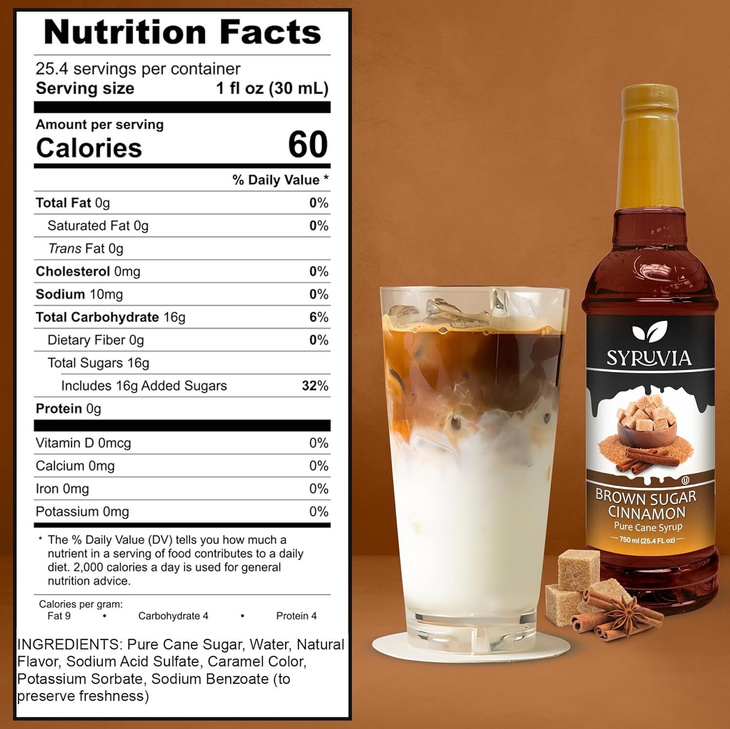 Syruvia Brown Sugar Cinnamon Syrup 25.4 fl oz, Perfect for Drinks