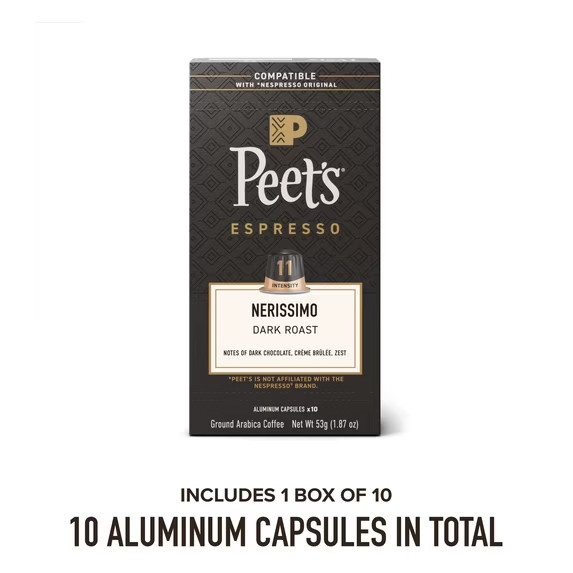 Peet’s Coffee Nerissimo Premium Dark Roast Intensity 11 Espresso Coffee Pods,10c