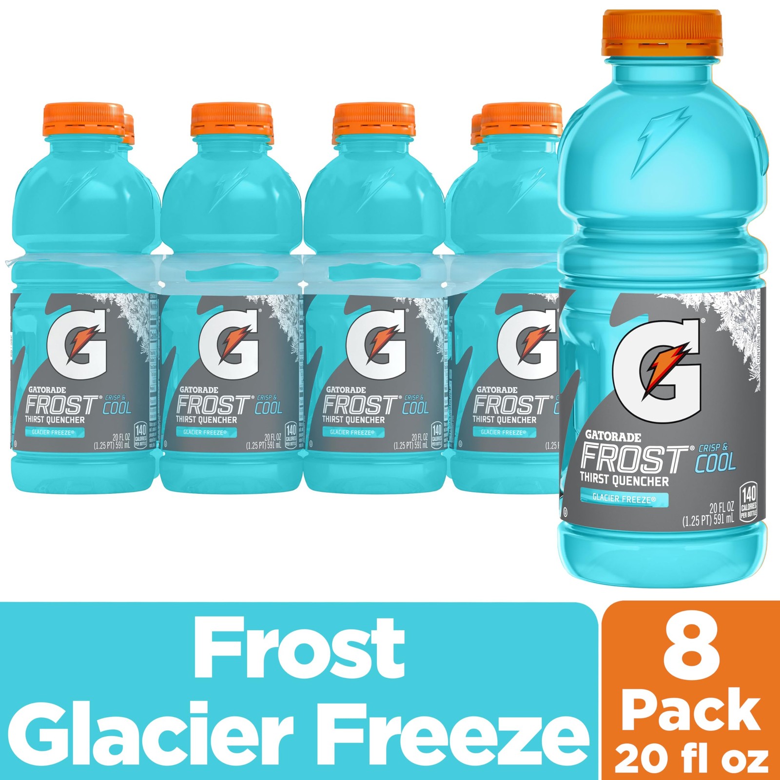 Gatorade Thirst Quencher, Glacier Freeze, 20 20 Fl Oz (Pack of 8), Light Blue