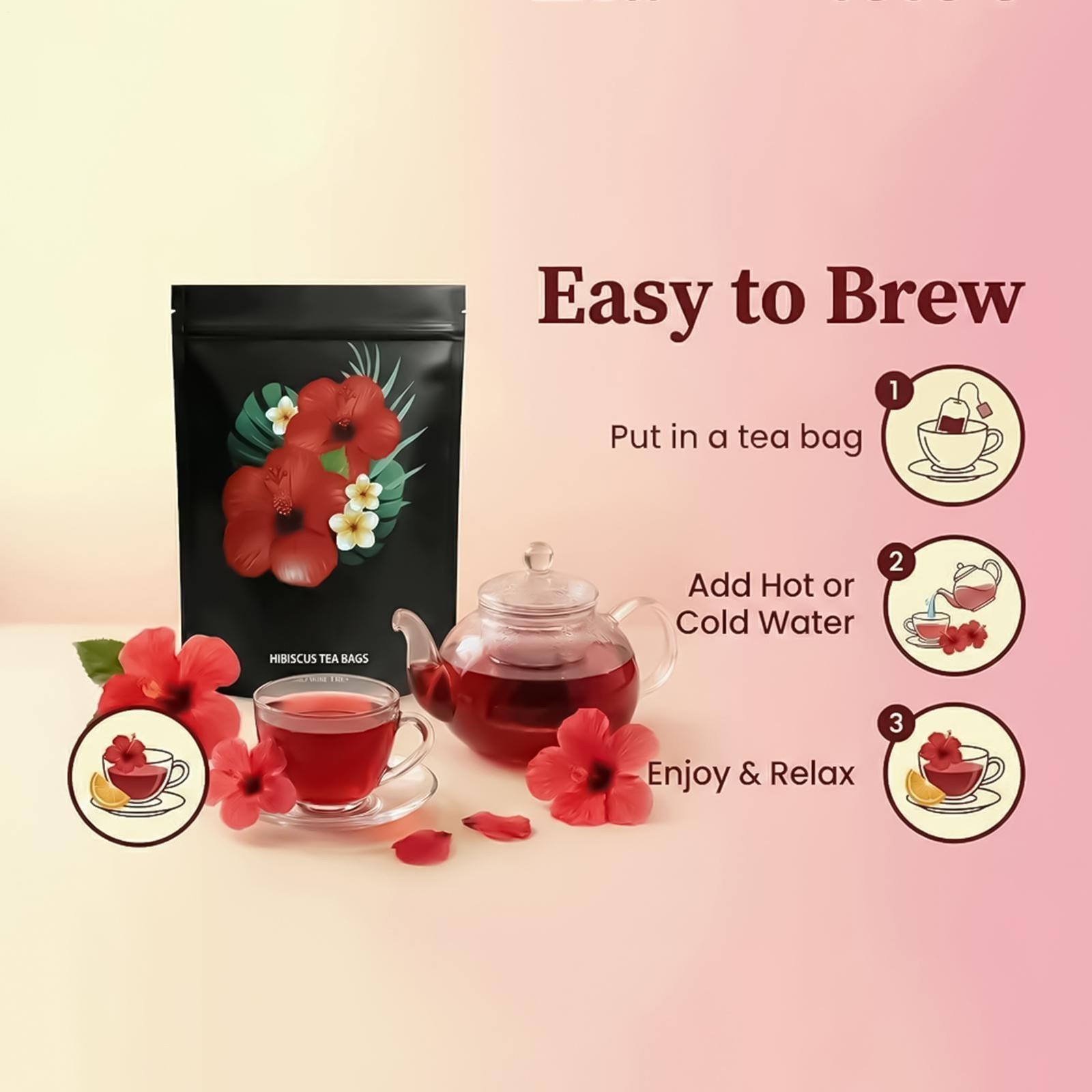 PiPi Tea Organic Hibiscus Tea Bags – Caffeine Free Herbal Tea Rich in Antioxi