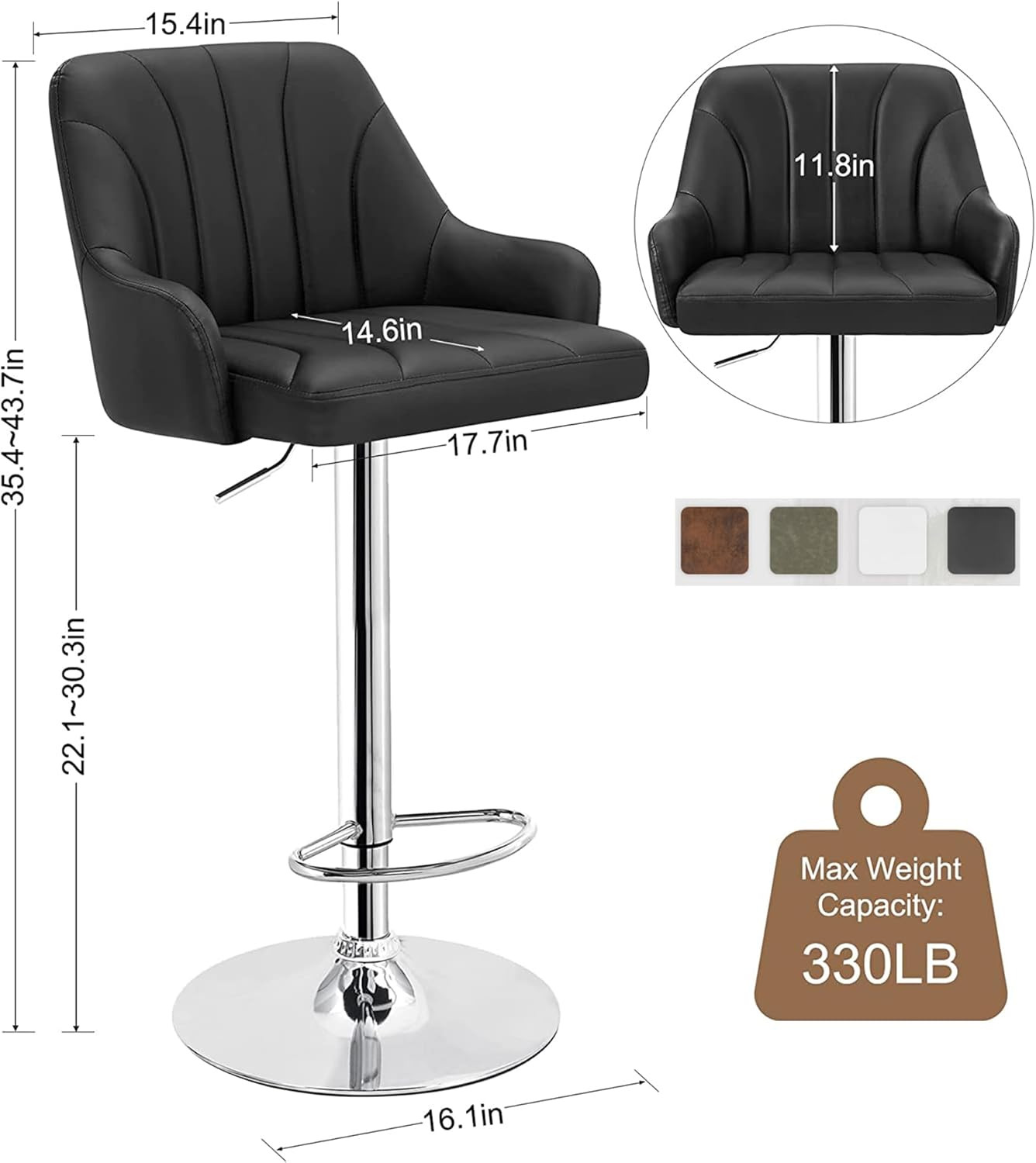 Bar Stools Set of 2, Adjustable Barstools, Counter Height Stools with Back an…