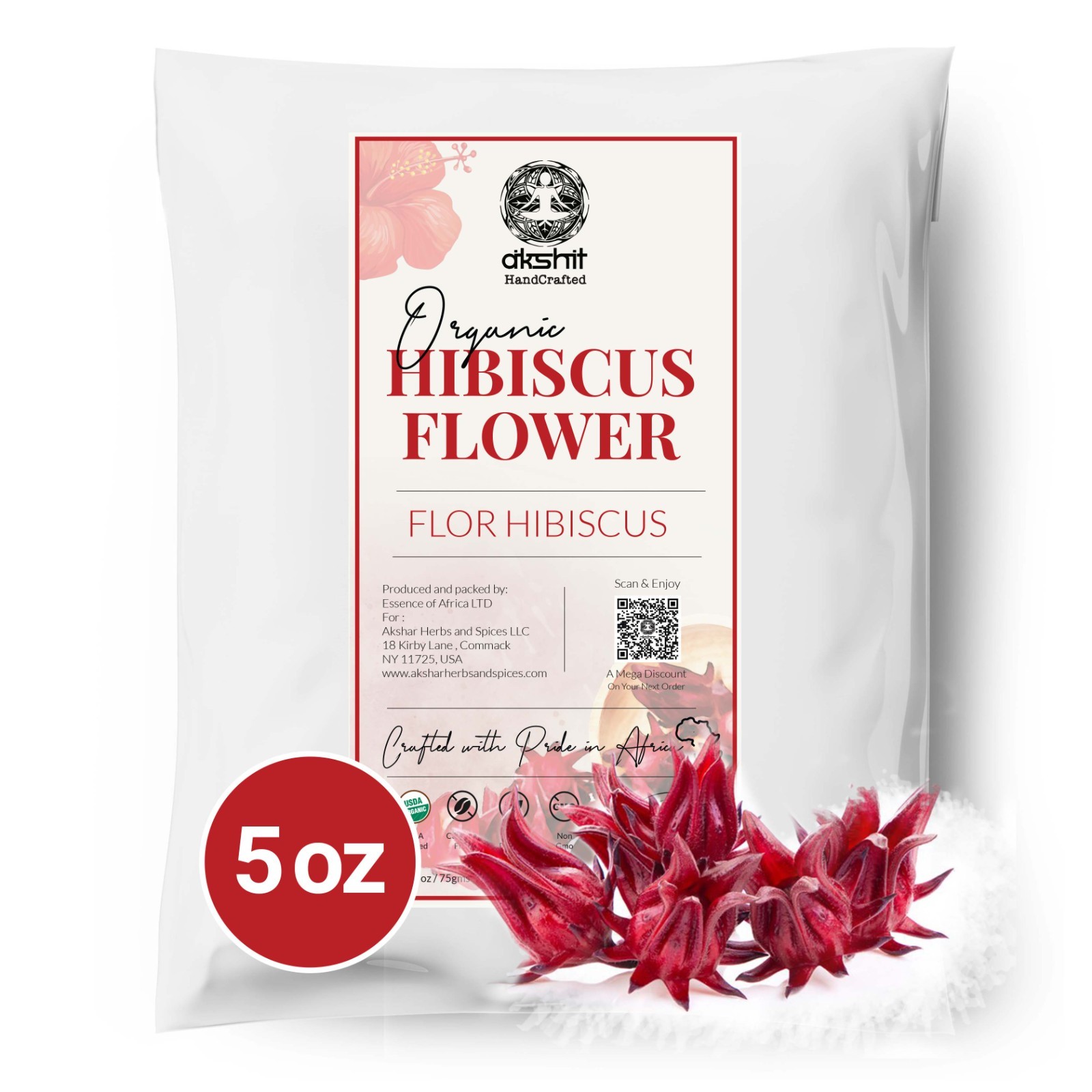 Dried Hibiscus Flower, Flor De Jamaica, Hibiscus Tea, Caffeine Free, 2.6oz