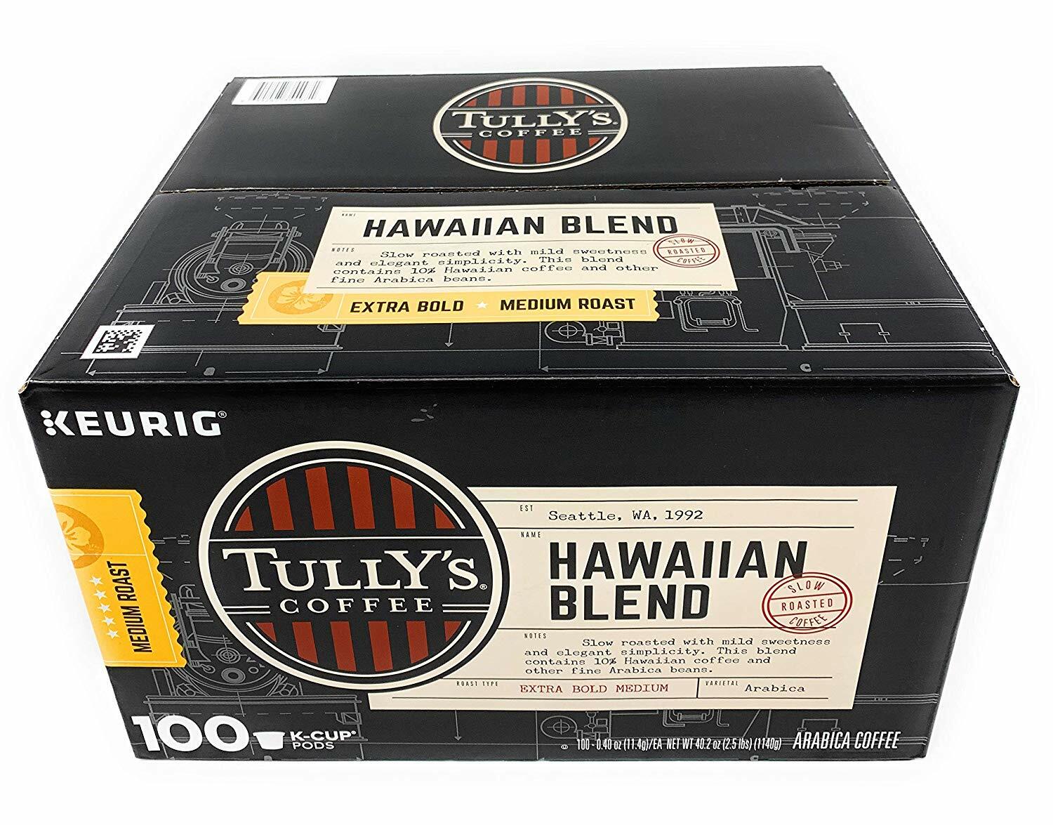 Tully’s Hawaiian Blend Coffee 100 to 200 K cups Choose Any Size FREE SHIPPING