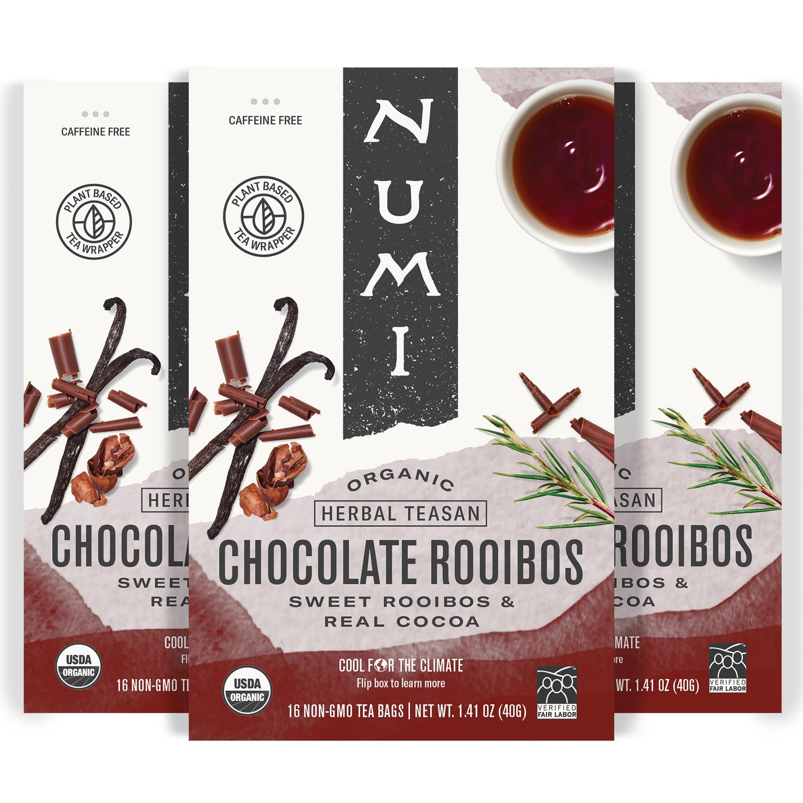 Numi Organic Chocolate Rooibos Tea, 16 Tea Bags (Pack of 3), Re Grocery