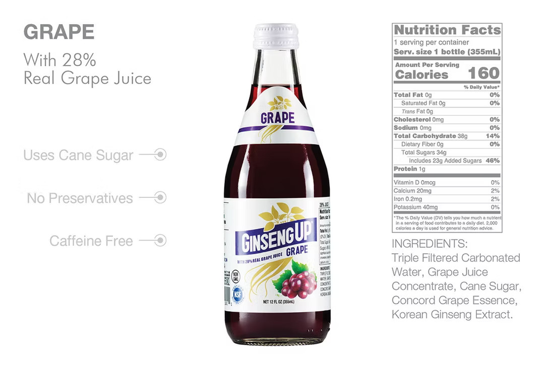 (Pack of 24) Ginseng Up Grape Beverage Bottle 12 Fl Oz