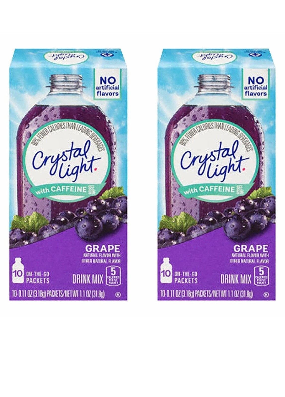 Crystal Light with Caffeine Grape Flavor – On The Go packets 10 Count- 2 Boxes