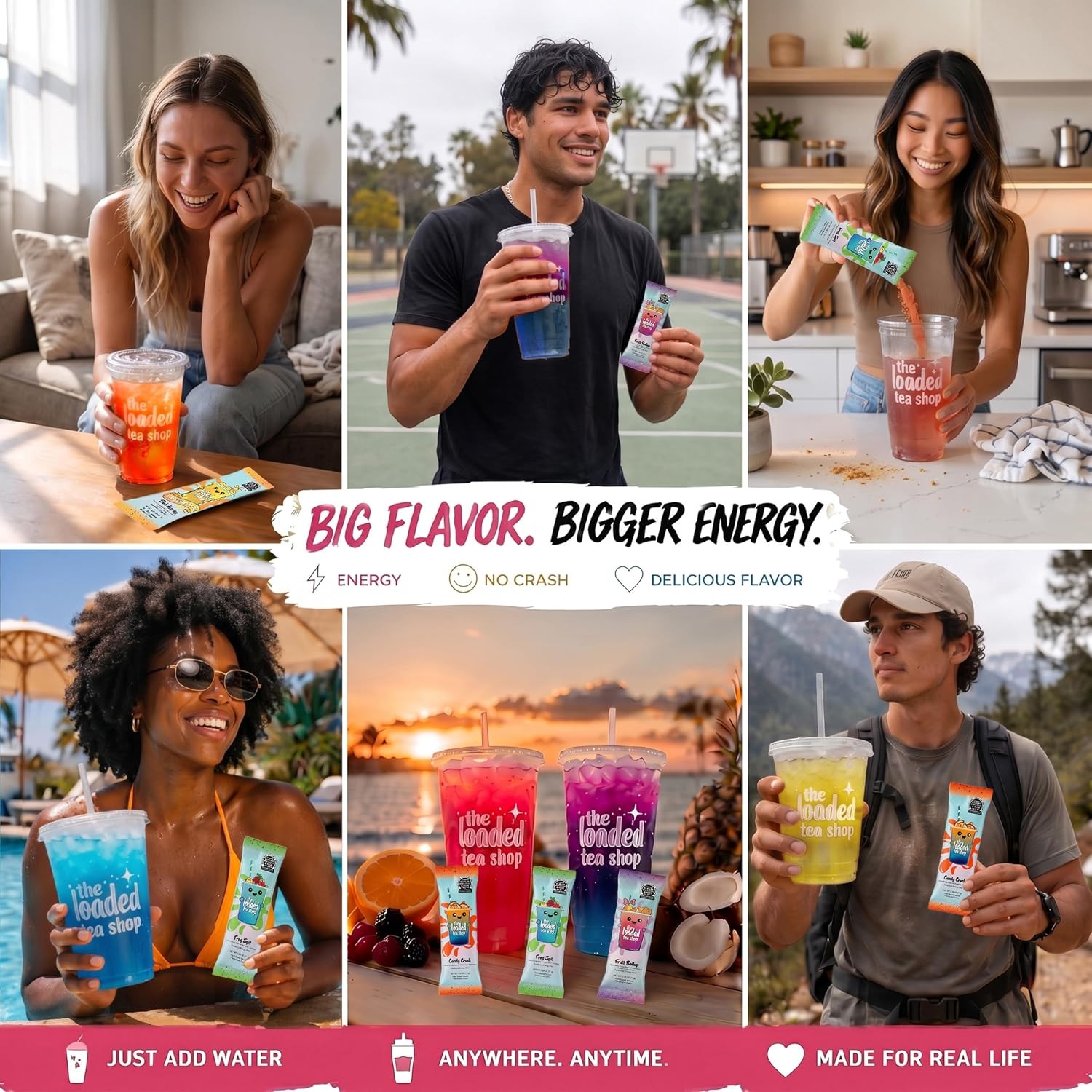 The Loaded Tea Shop Energy Drink Mix Sticks, Founder’s Favorites 5 Pack, Sugar-F