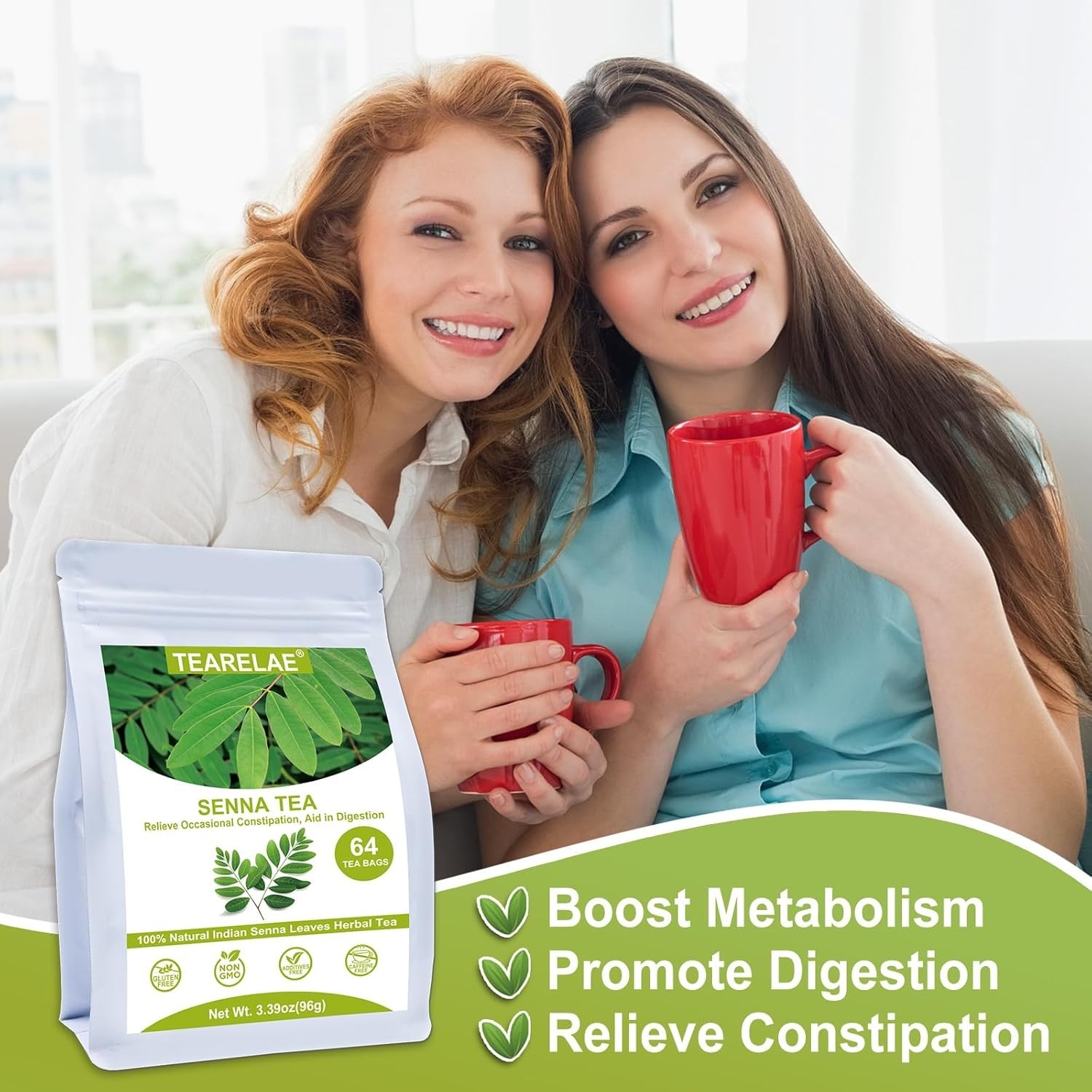 Non-GMO Indian Senna Tea – 1.5g x 64 Bags for Digestive Health