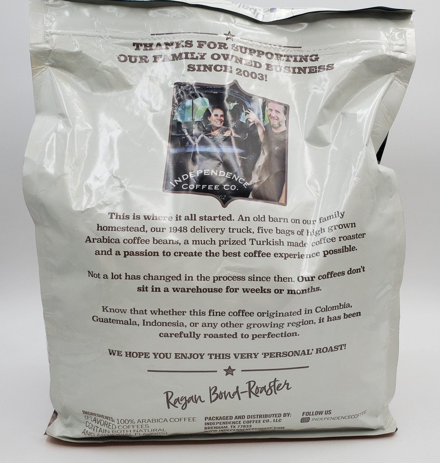 Independence Tex A De Olla Whole Bean Coffee 5lb Brown Sugar Cinnamon BB 5/26
