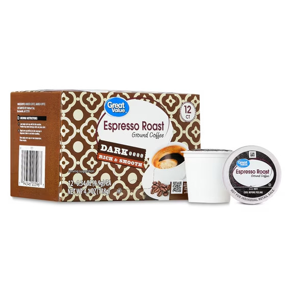 Great Value 100% Arabica All Coffee Flavor Pods, 12 Ct fast ship.