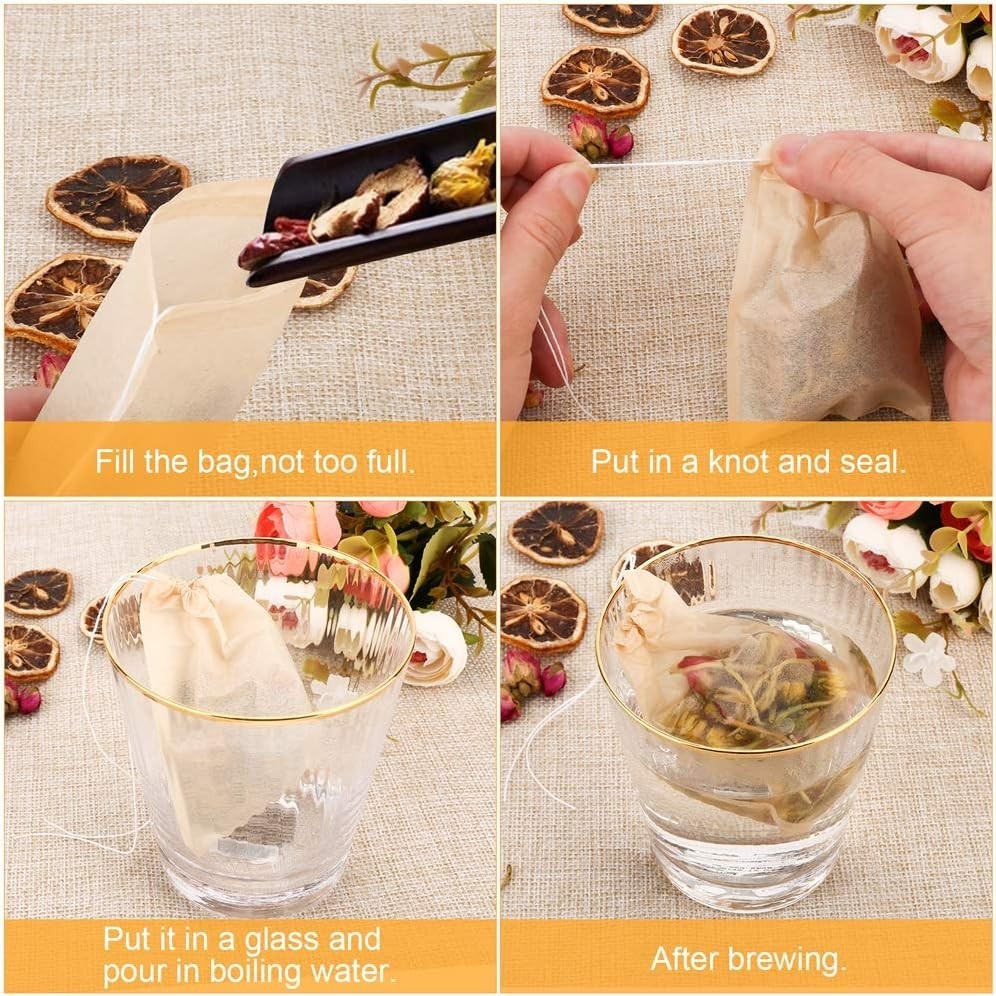 100PCS Natural Tea Filter Bags – Disposable Drawstring Tea Infusers (1-Cup)