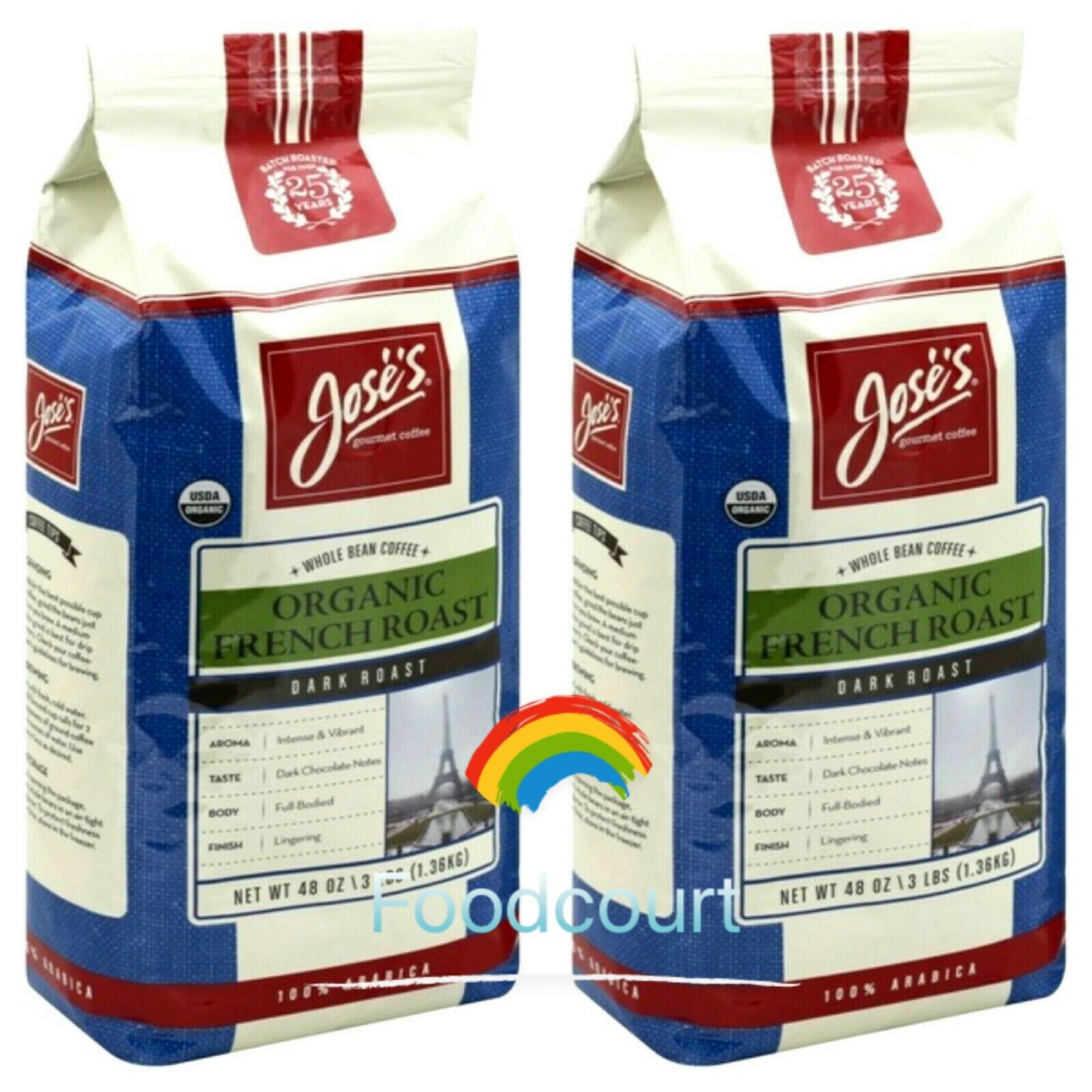 2 Packs Jose’s Organic French Dark Roast Whole Bean Coffee 3 LB Each Pack