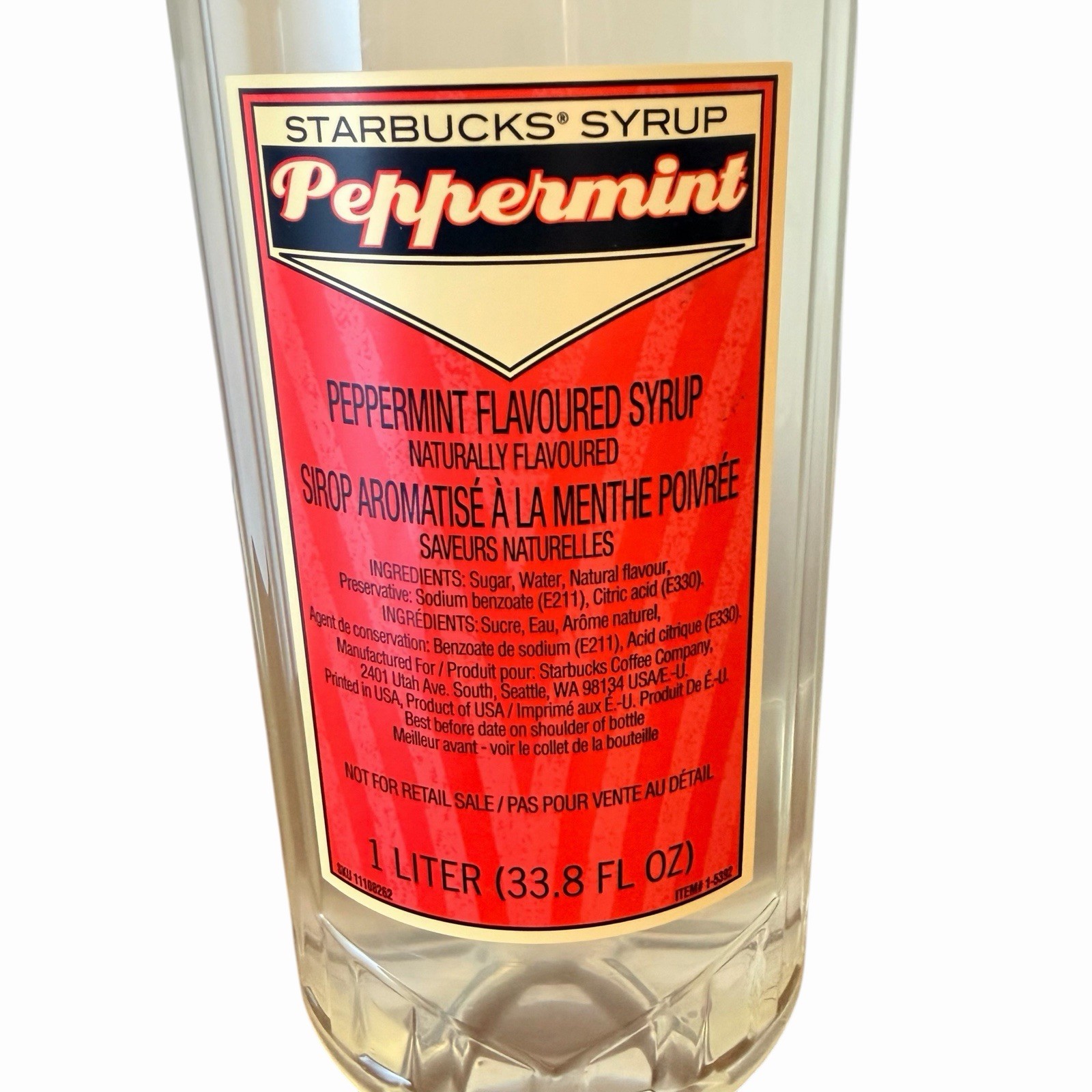 Starbucks Peppermint Flavored Syrup 1 Liter 33.8 Oz Bottle Exp 6/2026 FREE SHIP