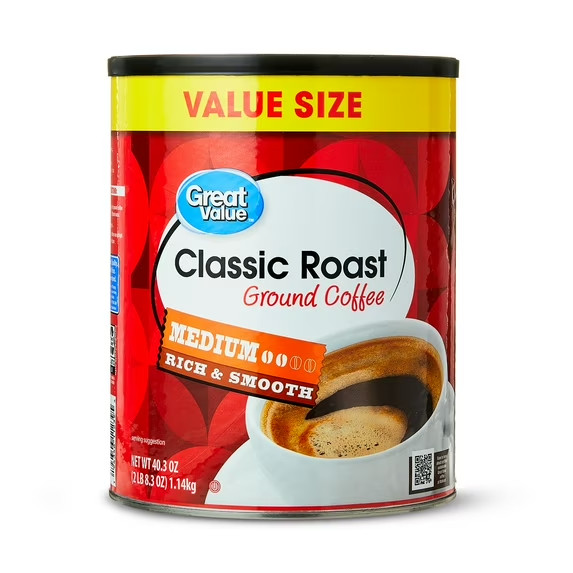Great Value Classic Medium Roast Ground Naturally Caffeinated Coffee, 40.3 oz Ca