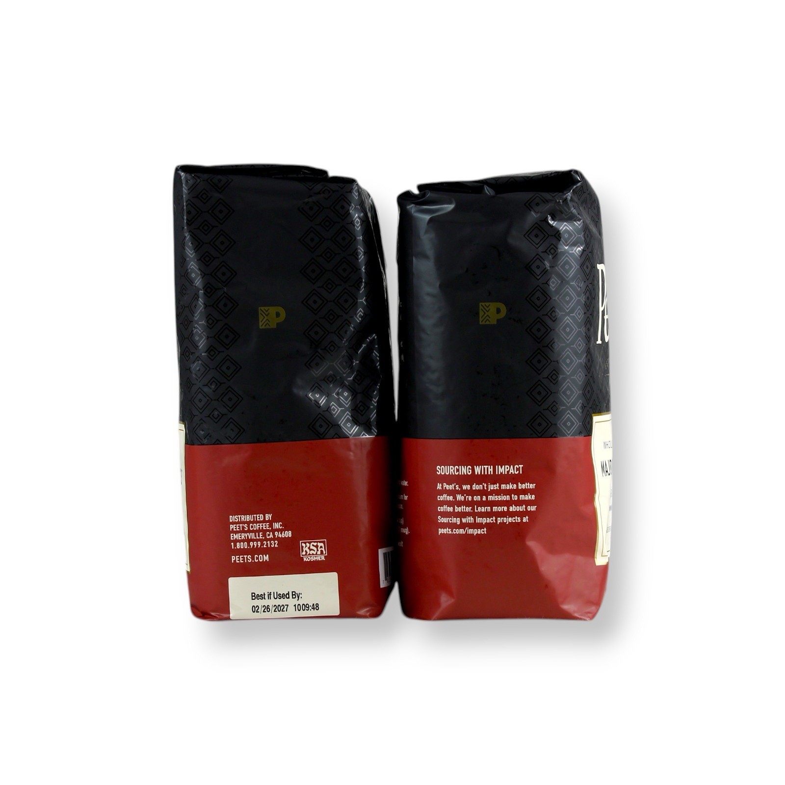 2 Packs Of Peet’s Major Dickason’s Dark Roast Whole Bean Coffee 32 Oz Each