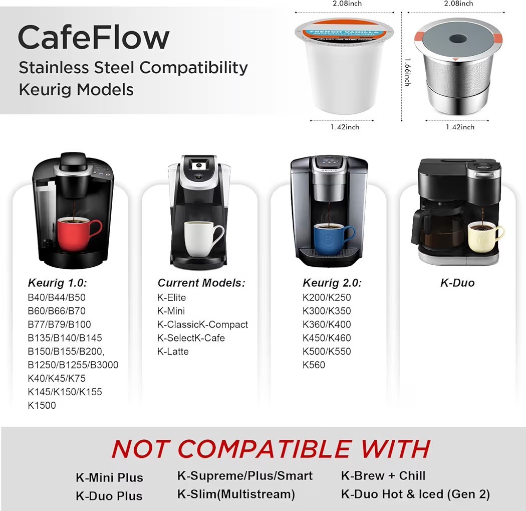 Reusable K Cups and Coffee Pods,Universal stainless steel k Cups for Keurig 2.0