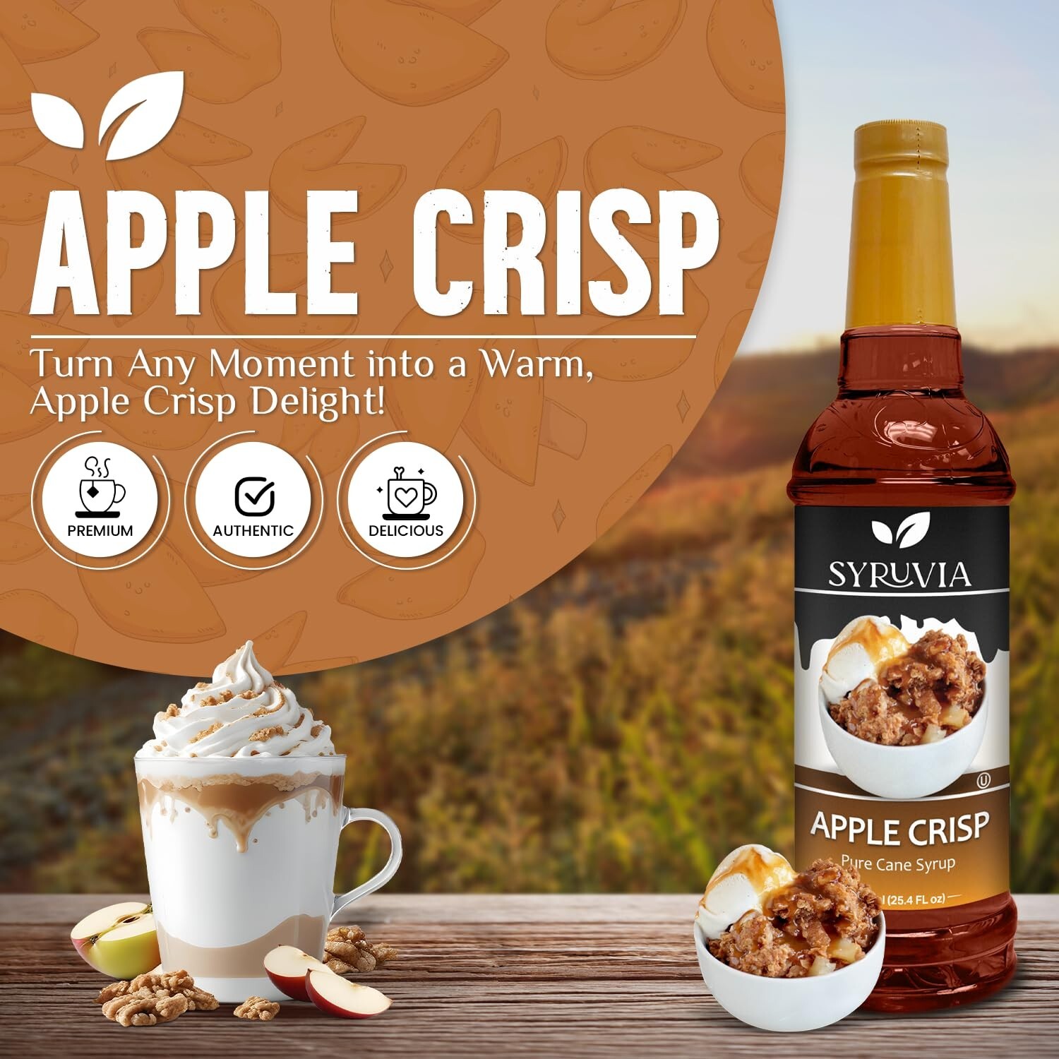 Syruvia Apple Crisp Syrup 25.4 fl oz – Kosher, Gluten-Free, Perfect for Drinks