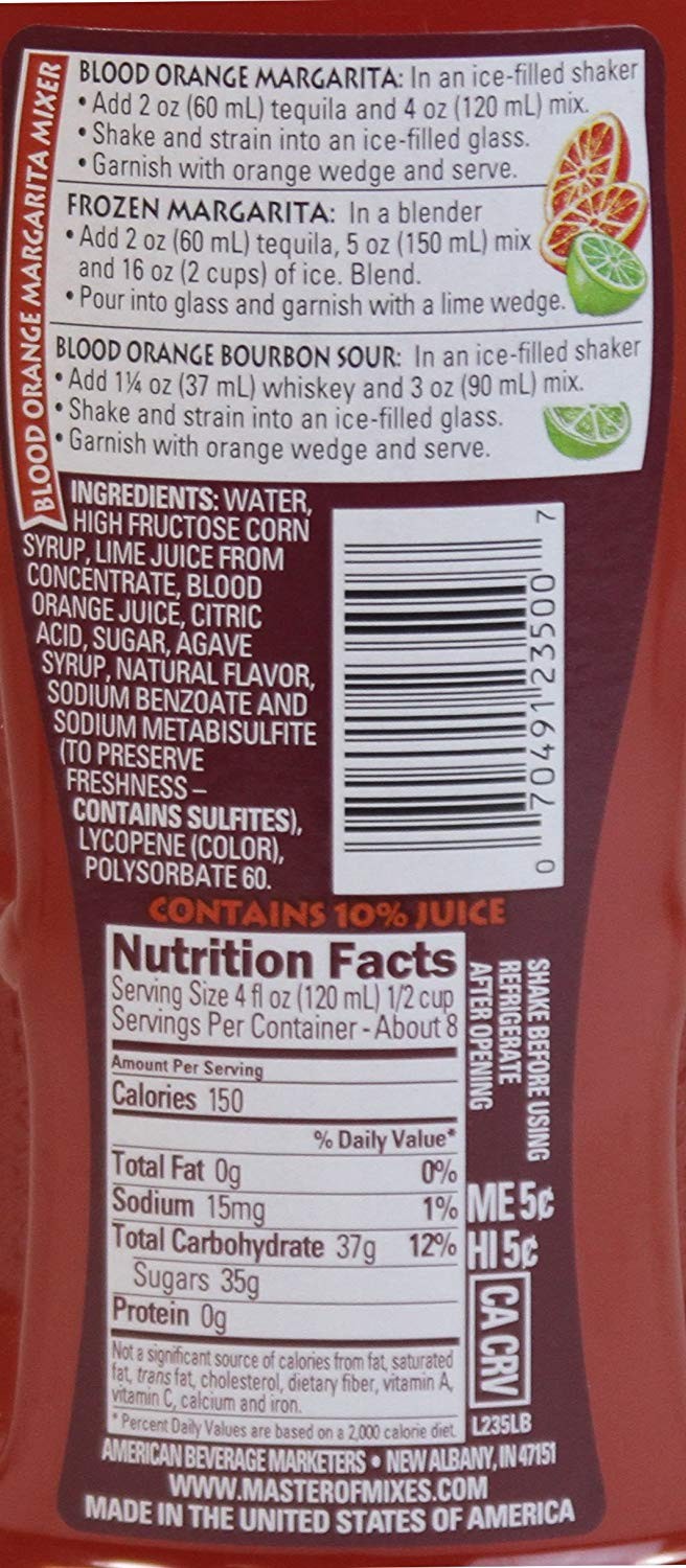 Master of Mixes Blood Orange Margarita Drink Mix, Ready To Use, 33.8 Ounce