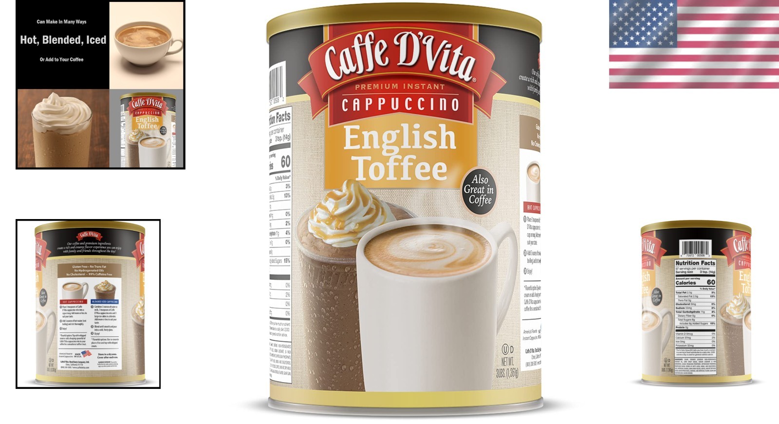 Rich English Toffee Instant Cappuccino Mix – Gluten Free & Decaffeinated 3 Lb