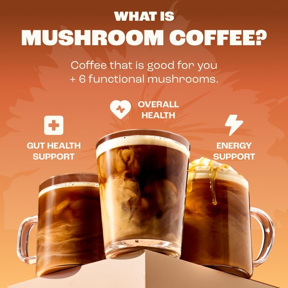 Mushroom Medium Roast Coffee USDA Organic with 6 Adaptogenic Mushrooms, Grow…