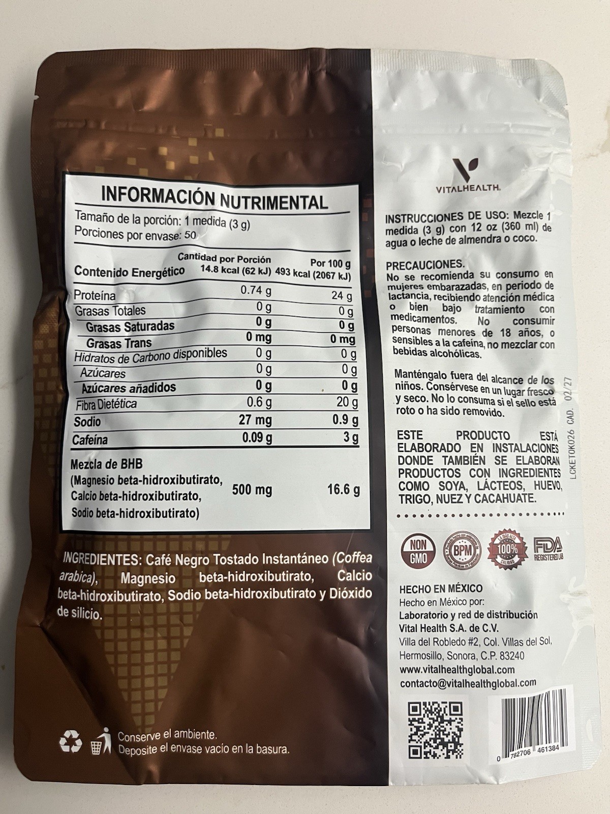 VitalHealth Ketokafe-BHB Instant Coffee 150g Keto Friendly Sugar Free Non GMO