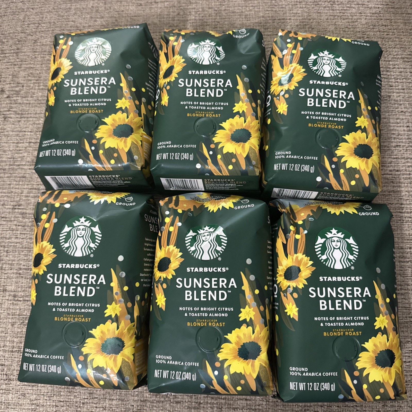 6 x Starbucks Sunsera Blend Light Roast Ground Coffee 12oz ea BB 09/2026