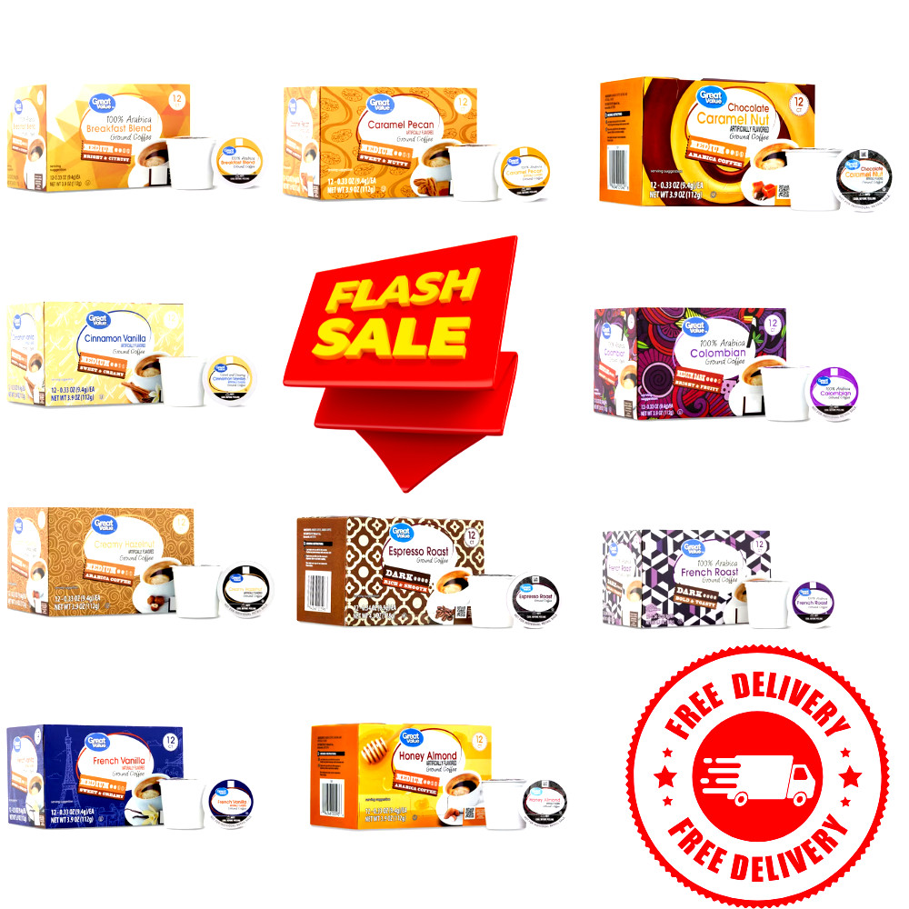 Great Value 100% Arabica All Coffee Flavor Pods, 12 Ct fast ship.