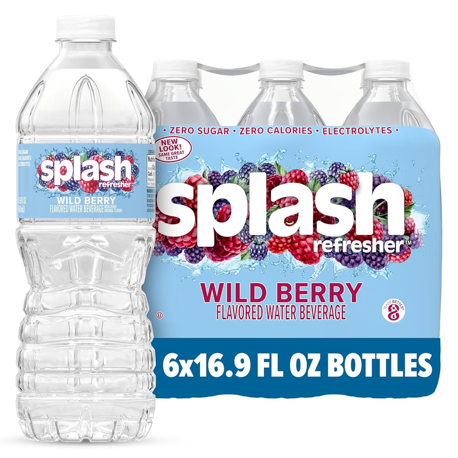 SPLASH REFRESHER Flavored Water Bottles, Wild Berry Flavor – 6-Pack, 16.9 Fl Oz