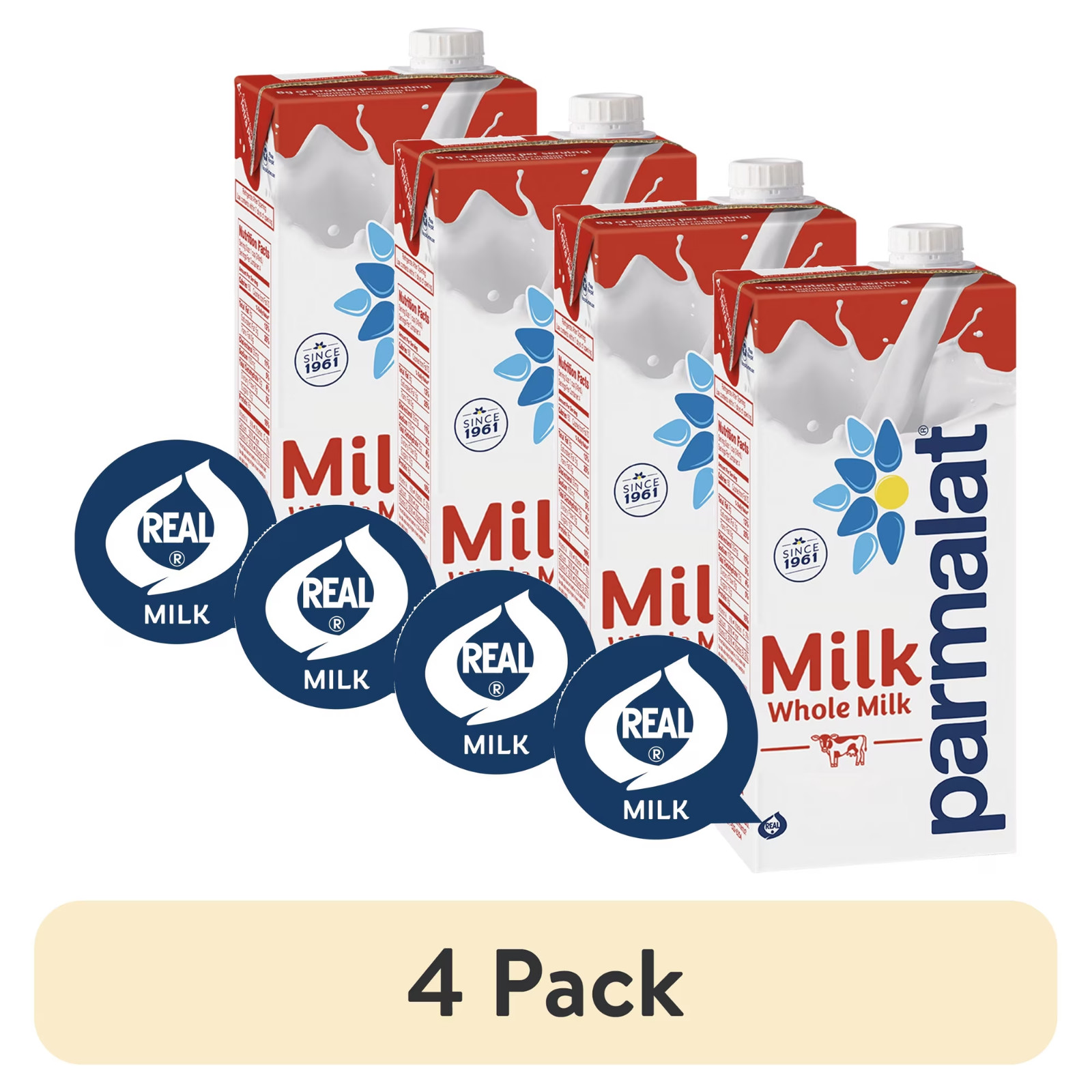 (4 pack) Parmalat Shelf Stable UHT Whole Milk 1 Qt