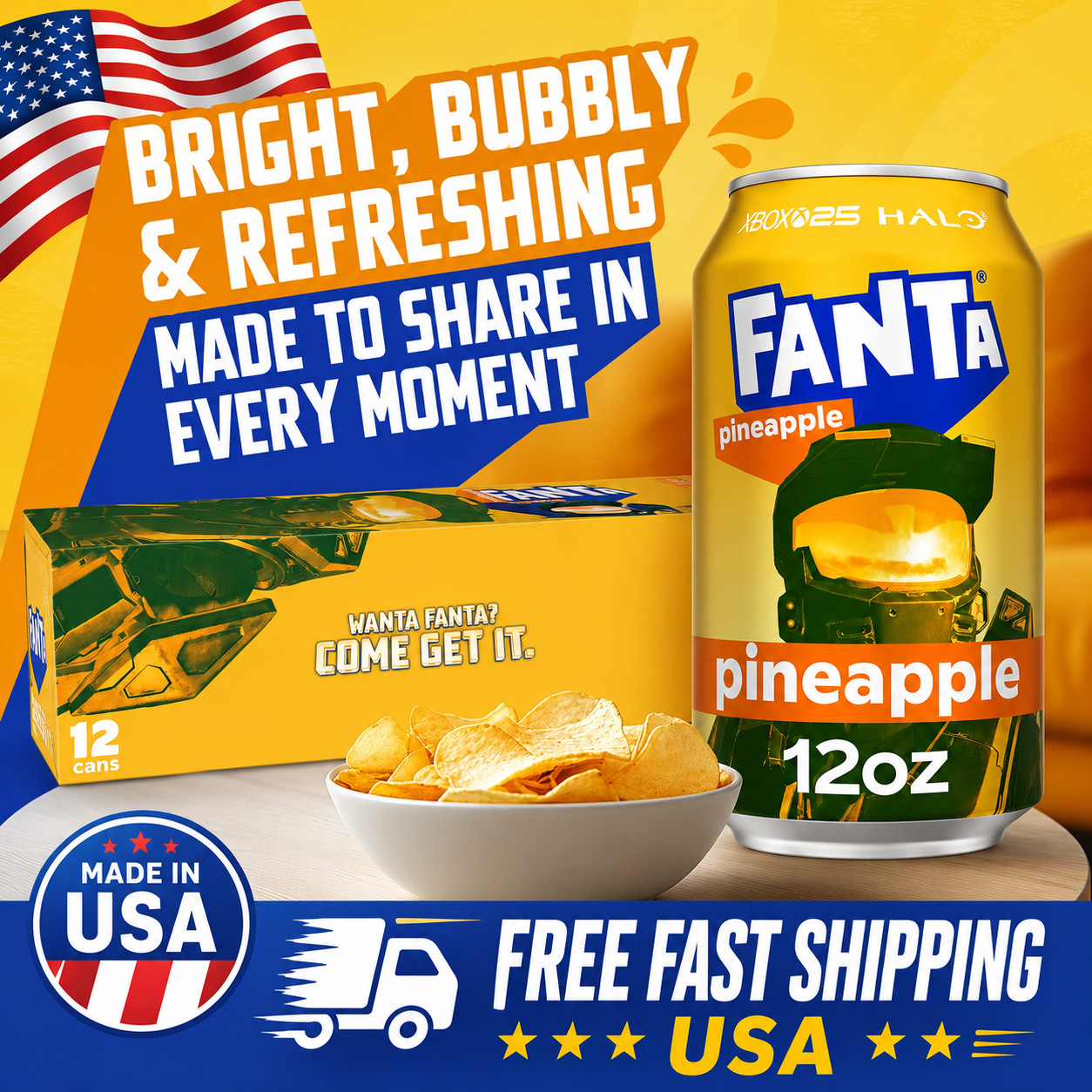 Fanta Pineapple Soda Pop Fridge Pack, 12 fl oz, 12 Pack Cans