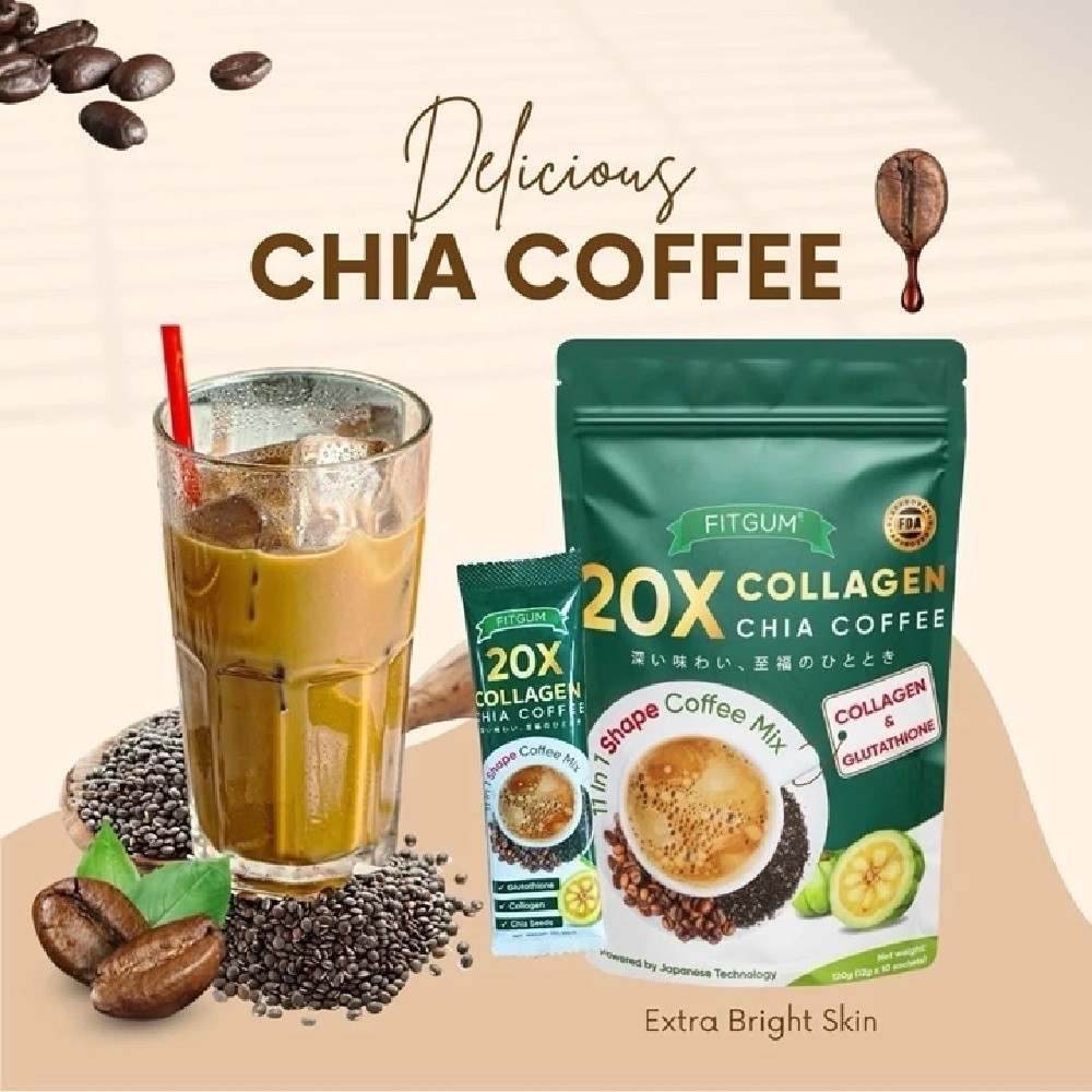 3 Pack – FITGUM 20X Collagen Chia Coffee 11 in 1 Coffee Mix Authentic USA Seller