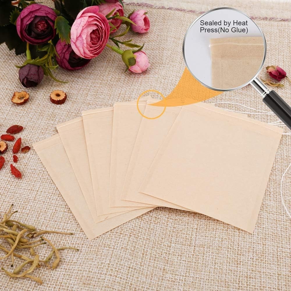 100PCS Natural Tea Filter Bags – Disposable Drawstring Tea Infusers (1-Cup)