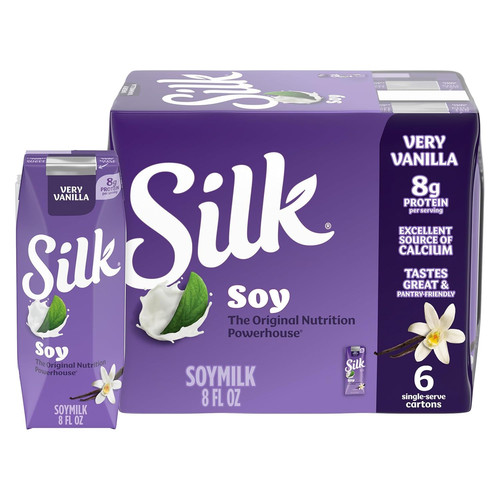 Silk Shelf-Stable Soy Milk Singles, Very Vanilla, Dairy-Free, Vegan,…
