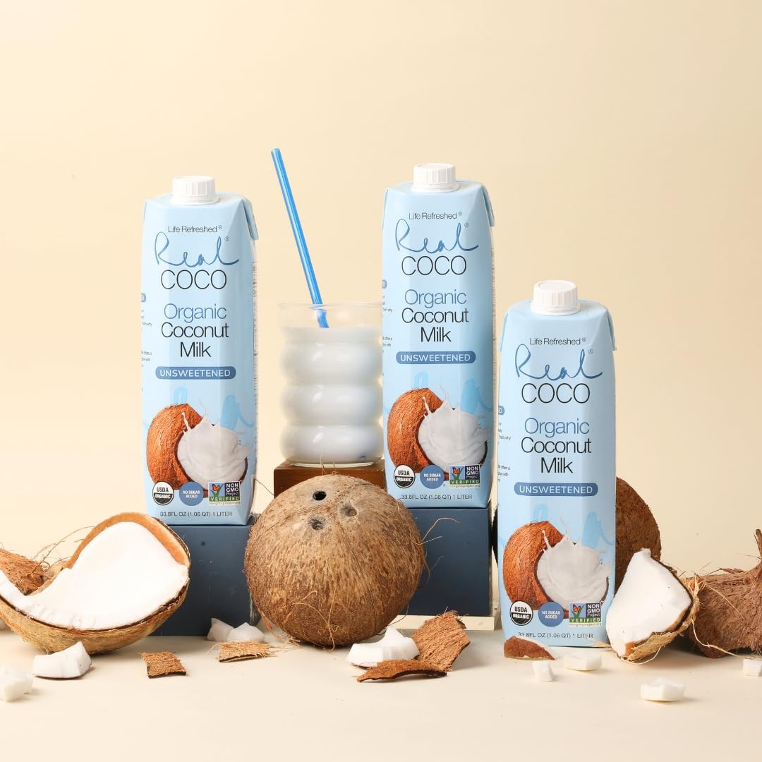Real Coco Organic Original Coconut Milk Beverage 33.8 Fl Oz (Pack of 6)