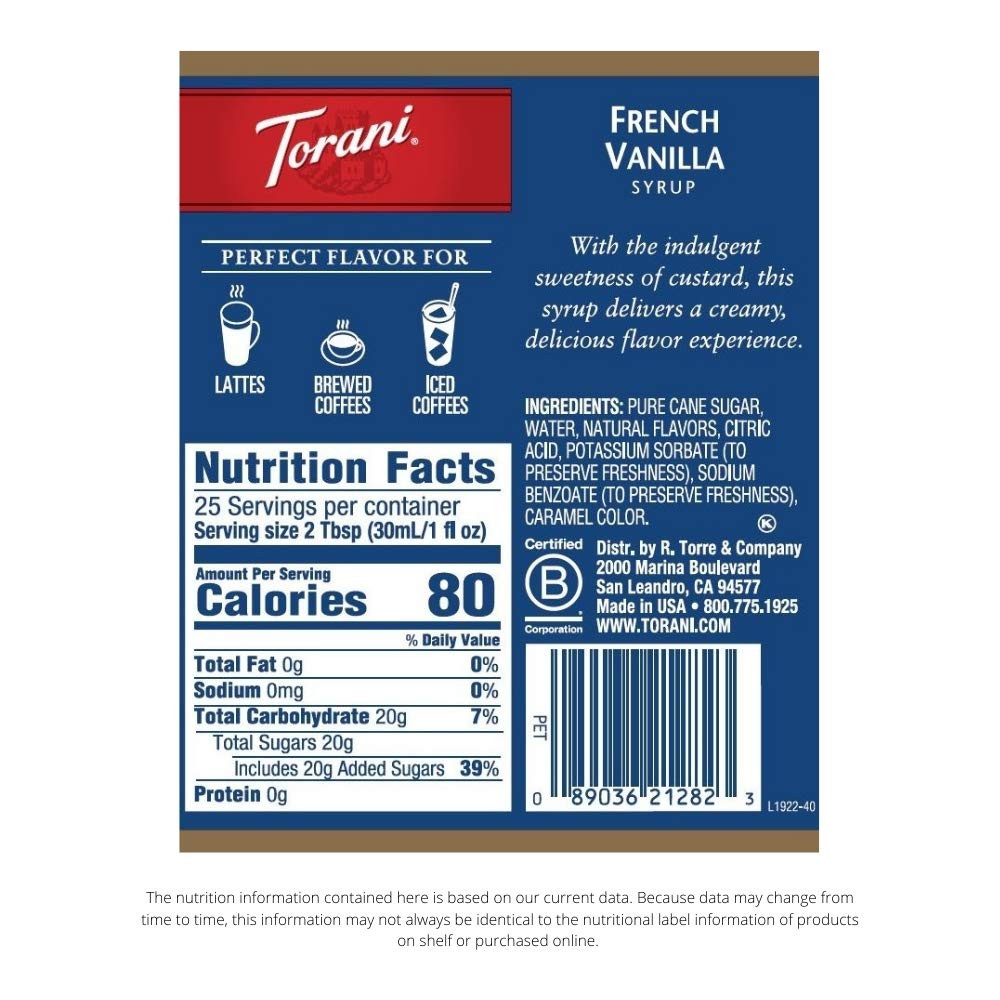 French Vanilla Coffee Syrup 25.4 oz Bottles Flavoring For Latte Drinks 4 Pack