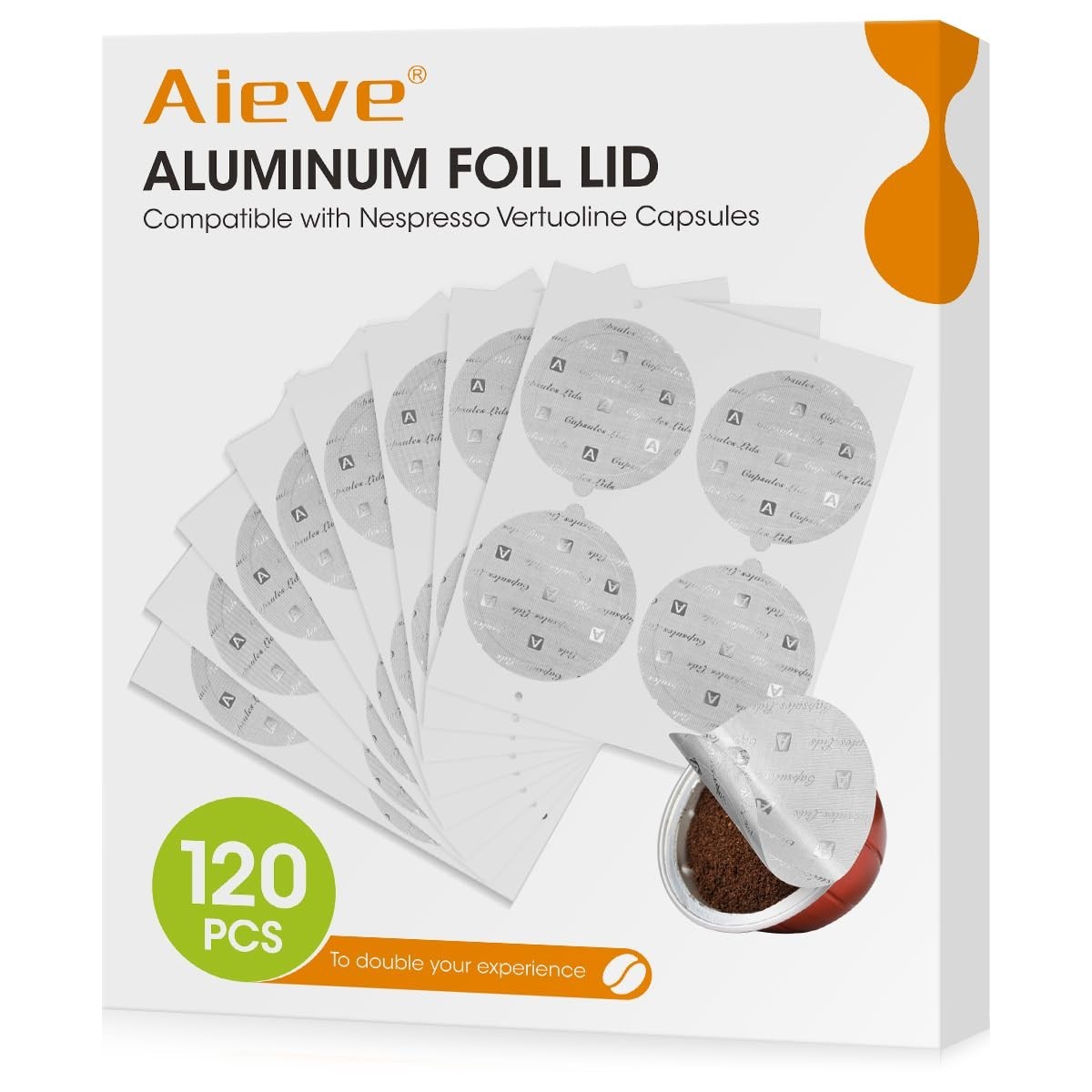 Aieve 120Pcs Aluminum Foil Seals Lid for Reusable Nespresso Pods Vertuo Compatib