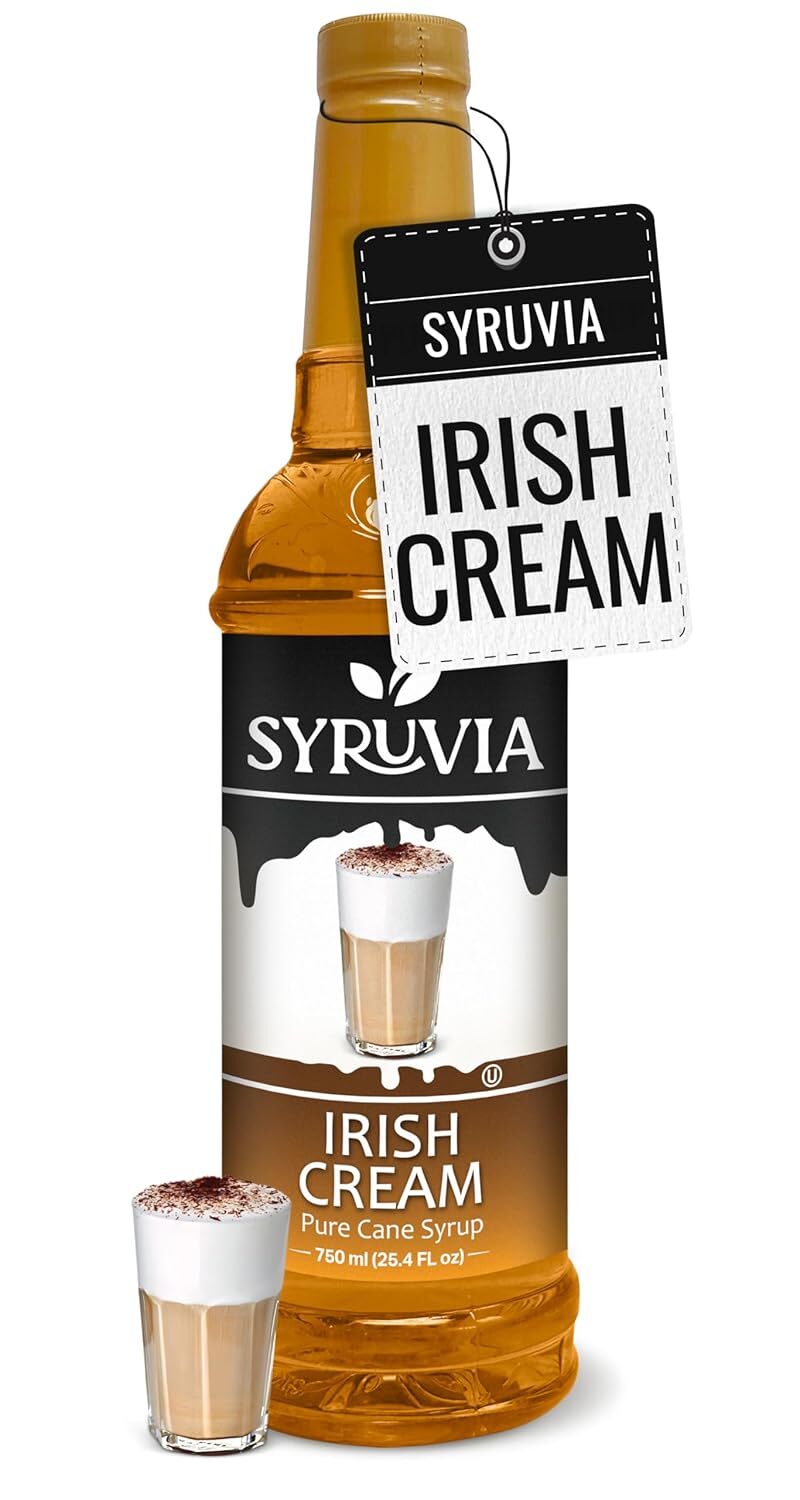 Syruvia Irish Cream Syrup 25.4 fl oz, Kosher, Gluten-Free, Perfect for Drinks