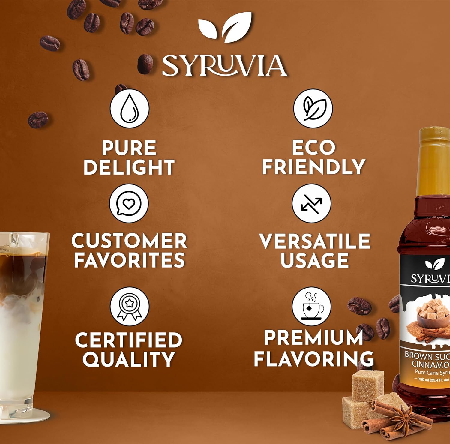 Syruvia Brown Sugar Cinnamon Syrup 25.4 fl oz, Perfect for Drinks