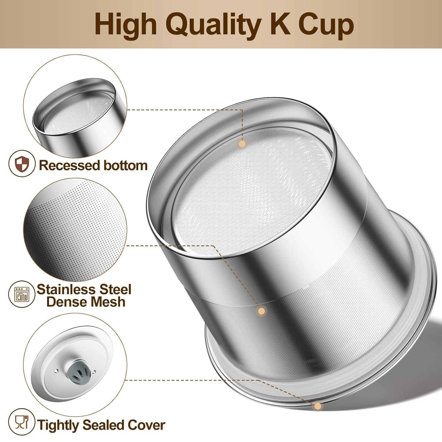 RETHONE K Cup Reusable Coffee Pods, Stainless Steel K 1 Pack, Silver