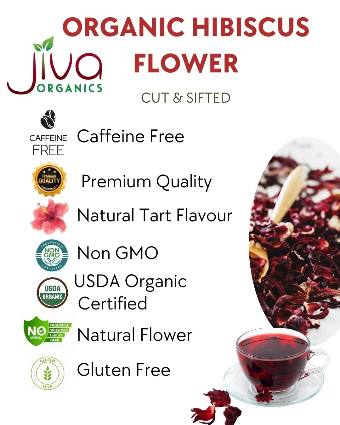 Organic Hibiscus Flowers 1 LB Bulk – 100% Pure, Cut & Sifted, Gluten Free,…