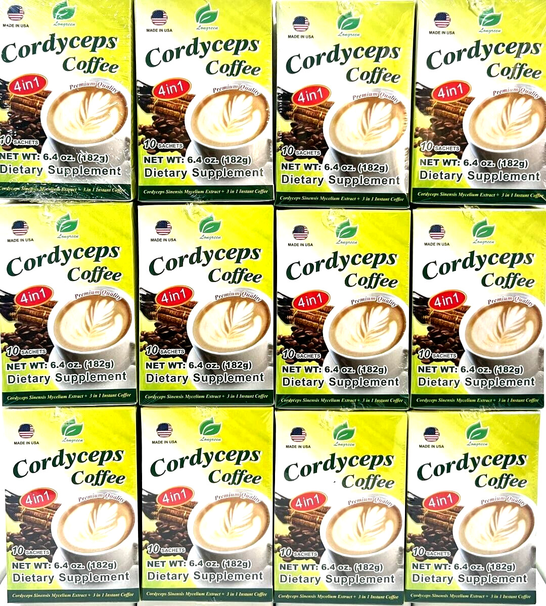 Longreen 4-In-1 Premium Quality Cordyceps Coffee 10 Sachet x 25g ( Pack of 12 )