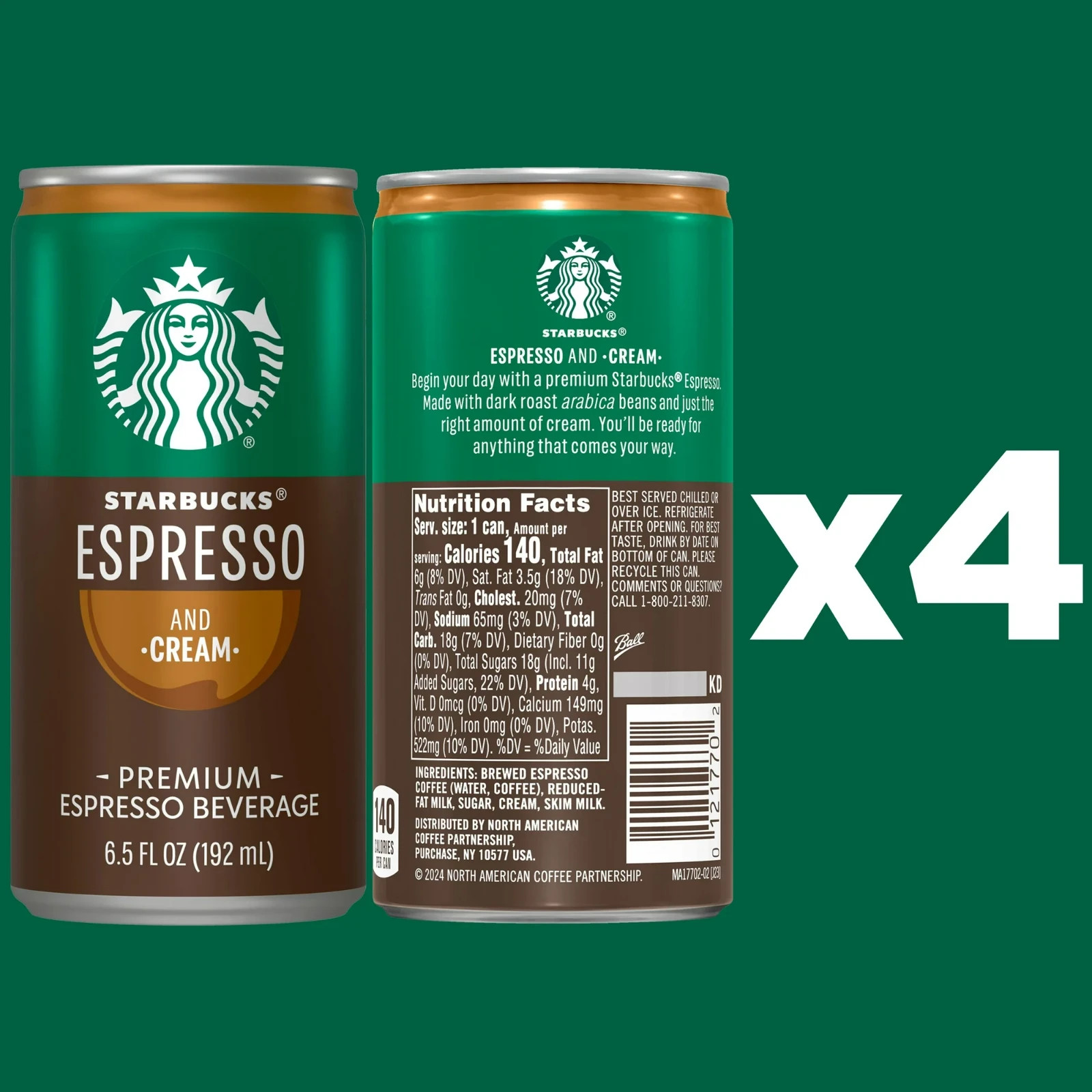 Starbucks Ready to Drink Coffee, Espresso & Cream, 6.5oz Cans (12 Pack)