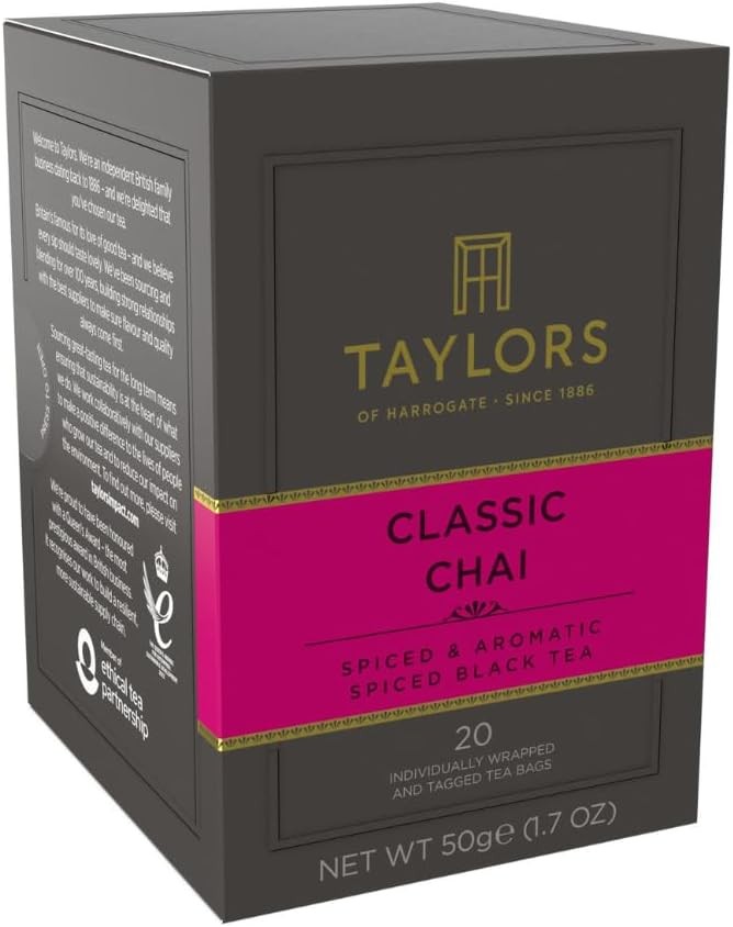 Classic Chai, Black Tea, Individually Wrapped Bags, 20 Count (Pack of 1),