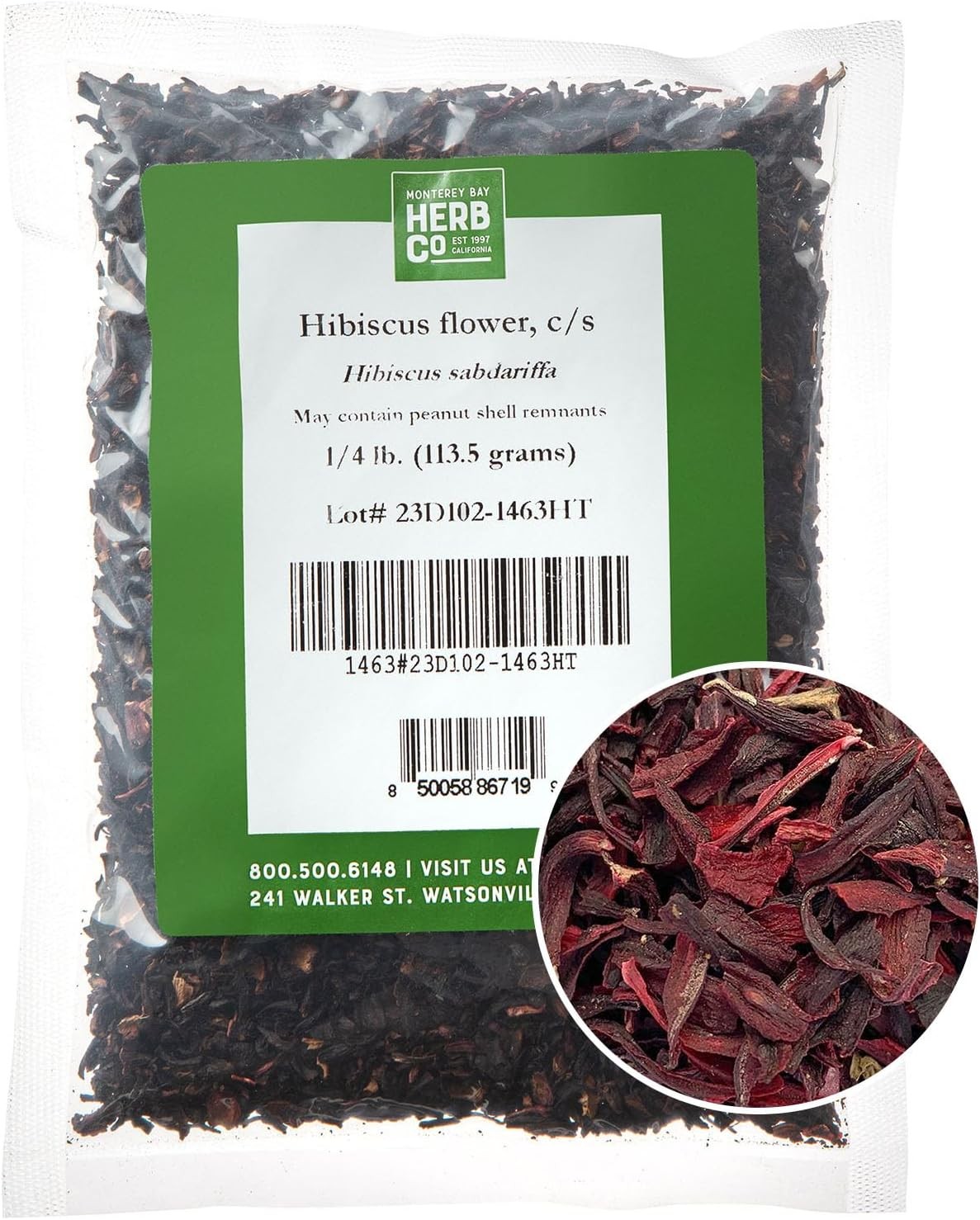 Organic Hibiscus Flower Cut & Sifted, Herb Co, Hibiscus Sabdariffa, from