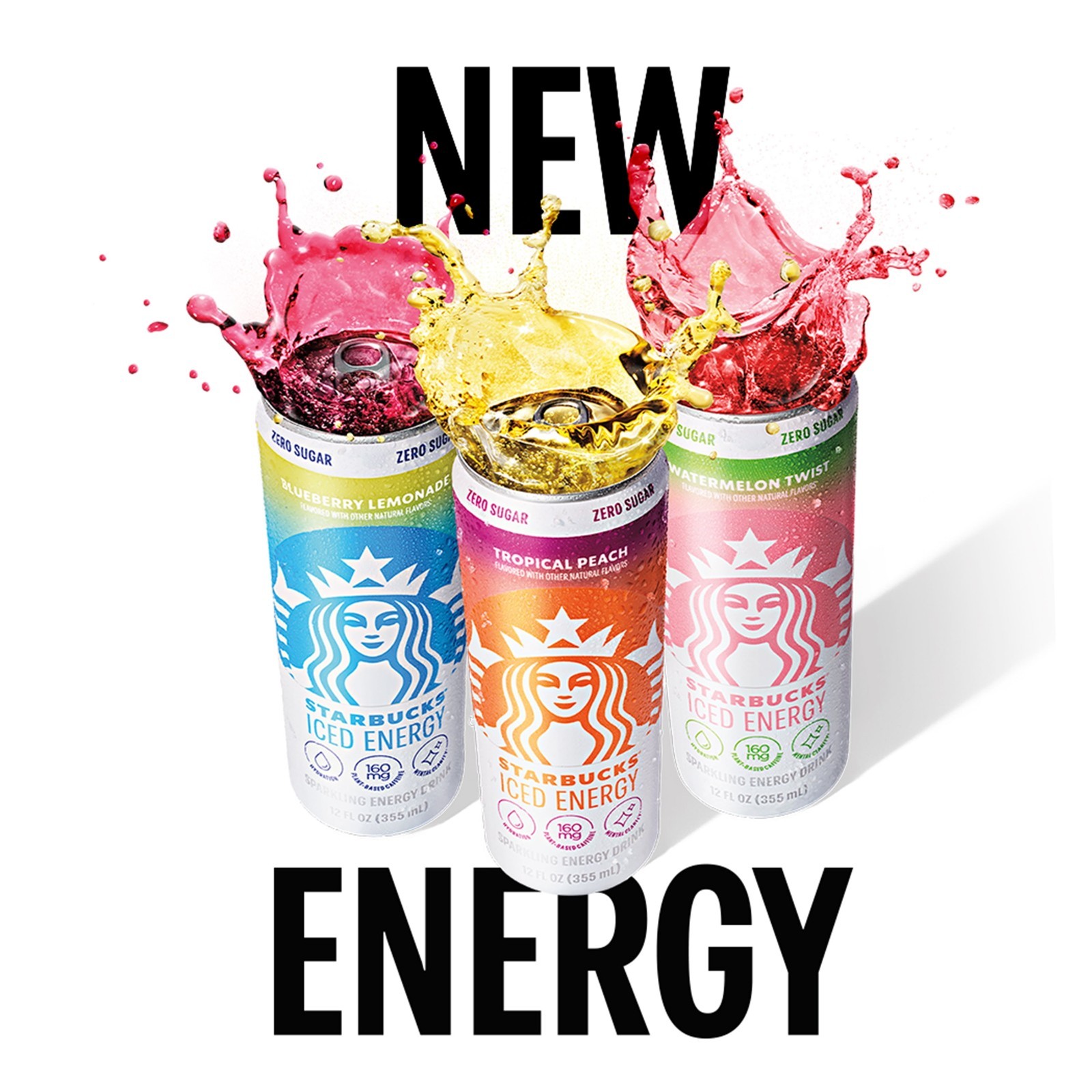 Starbucks Iced Energy Drink, 3 12 Fl Oz (Pack of 12), Orange, Pink/Red, Blue