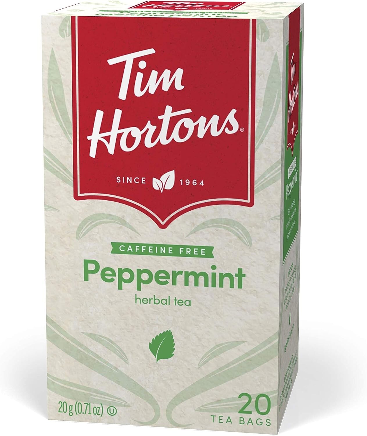 Tim Hortons Peppermint Tea Bags, Herbal, Caffeine Free, 20 Count